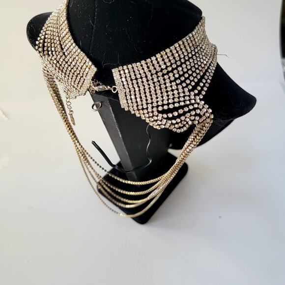 Sparkling Vintage Rhinestone Choker Necklace Multi-Strand Statement Evening Wear - Picture 4 of 10